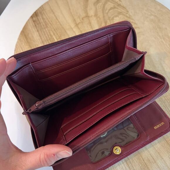 Red Top Grain Cowhide Genuine Leather Buxton Vintage Wallet - Picture 4 of 11